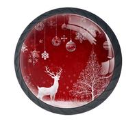 4 pomelli natalizi a forma di renna per armadietti, pomelli rotondi neri da 35 mm, per cassetti, porte, cucina, armadietti, maniglie a foro singolo in acciaio inox con viti per decorare la casa