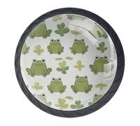 4 pomelli per armadietti a forma di rana in stile cartone animato, con viti di 2 dimensioni, 35 mm, colore nero, rotonde, per cassetti, armadi, porte, per cucina e cassettiera, armadio da bagno