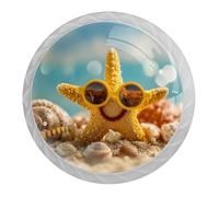 4 pomelli per armadietti a forma di stella marina oceanica, rotondi bianchi da 35 mm, pomelli per cassetti e porte, utensili da cucina, maniglia a foro singolo in acciaio inox con viti per decorare la