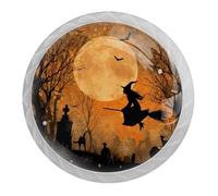 4 pomelli per armadietti a forma di strega di Halloween, con viti di 2 dimensioni, 35 mm, bianche, rotonde, per cassetti, armadi, porte, per cucina e cassettiera, armadio da bagno, ufficio