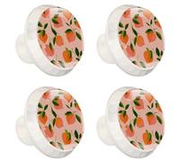4 pomelli per cassetti a forma di cuore color pesca con foglie verdi su sfondo rosa, base bianca da 35 mm, pomelli per cassettiera, armadio, porta, armadietto, maniglie per cucina, camera da letto