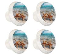 4 pomelli per cassetti a forma di stella marina sulla spiaggia di sabbia in acqua di mare trasparente, base bianca, 35 mm, pomelli per cassettiera, armadio, porta, armadietto, maniglie per cucina