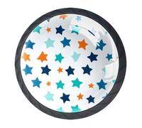 4 pomelli per cassetti, blu navy, arancione e verde acqua, motivo stelle, base nera, 35 mm, pomelli per cassettiera, armadio, porta, armadio, maniglie per cucina, camera da letto, armadio