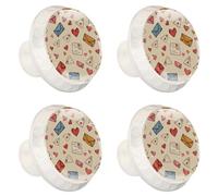 4 pomelli per cassetti, buste di San Valentino, lettere e cuori, base bianca, 35 mm, pomelli per cassettiera, armadio, porta, armadio, maniglie hardware per cucina, camera da letto, armadio