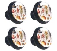4 pomelli per cassetti, cappello del Ringraziamento, zucche, piume, mais e foglie secche, base nera, 35 mm, pomelli per cassettiera, armadio, porta, armadietto, maniglie per cucina, camera da letto