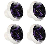 4 pomelli per cassetti, cappello di Halloween, pipistrelli, stelle, notte, 35 mm, base bianca, pomelli per armadio, porta, armadio, armadio, maniglie per cucina, camera da letto, armadio
