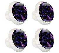 4 pomelli per cassetti, cappello magico di Halloween, pipistrelli, stelle, notte, base bianca, 35 mm, pomelli per armadio, porta, armadio, maniglie per cucina, camera da letto, armadio