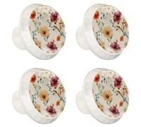 4 pomelli per cassetti con fiori color crema sfondo acquerello 35 mm base bianca pomelli per cassettiera armadio porta armadio maniglie hardware maniglie per cucina camera da letto armadio