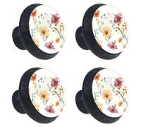 4 pomelli per cassetti con fiori color crema sfondo acquerello 35 mm base nera pomelli per cassettiera armadio porta armadio maniglie hardware maniglie per cucina camera da letto armadio