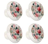 4 pomelli per cassetti con fiori rosa crema sfondo acquerello 35 mm base bianca pomelli per cassettiera armadio porta armadio maniglie hardware tiri per cucina camera da letto armadio armadio