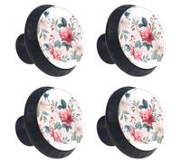 4 pomelli per cassetti con fiori rosa crema sfondo acquerello 35 mm base nera pomelli per cassettiera armadio porta armadio maniglie hardware tiri per cucina camera da letto armadio armadio