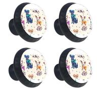 4 pomelli per cassetti con simpatici cani con nastri colorati sul collo, base nera da 35 mm, pomelli per cassettiera, armadio, porta, armadio, maniglie hardware per cucina, camera da letto, armadio
