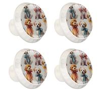 4 pomelli per cassetti con simpatici cani con nastri colorati sul collo, motivo base bianca da 35 mm, pomelli per cassettiera, armadio, porta, armadio, maniglie hardware per cucina, camera da letto