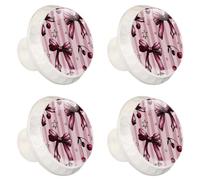 4 pomelli per cassetti, eleganti nodi, ciliegia, bacche e stelle su sfondo rosa a righe, base bianca, 35 mm, pomelli per cassettiera, armadio, porta, armadietto, maniglie per cucina, camera da letto