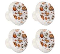 4 pomelli per cassetti, foglie cadute del Ringraziamento ed elementi autunnali, base bianca da 35 mm, pomelli per cassettiera, armadio, porta, armadio, maniglie per cucina, camera da letto, armadio