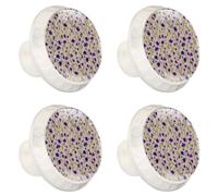 4 pomelli per cassetti, motivo floreale viola su sfondo crema, base bianca da 35 mm, pomelli per armadio, porta, armadio, armadio, maniglie per cucina, camera da letto, armadio
