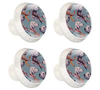 4 pomelli per cassetti, senza cuciture, con nastri colorati sul collo, base bianca da 35 mm, per armadio, porta, armadio, armadio, maniglie per cucina, camera da letto, armadio