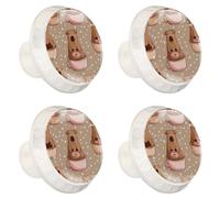 4 pomelli per cassetti, simpatici e divertenti capibara in tazze su sfondo a pois, base bianca da 35 mm, pomelli per armadio, porta, armadio, maniglie hardware per cucina, camera da letto, armadio