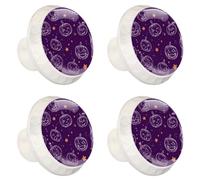 4 pomelli per cassetti, zucche di Halloween con stelle su sfondo viola, base bianca da 35 mm, pomelli per cassettiera, armadio, porta, armadietto, maniglie per cucina, camera da letto, armadio