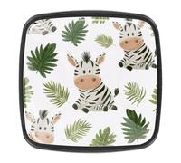 4 pomelli per cassettiera, foglie di palma con zebra animale su sfondo bianco, maniglie quadrate in ABS per armadietti da cucina, armadio, camera da letto