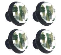 4 pomelli per cassettiera, inchiostro verde scuro pennellate su sfondo crema, in ABS, rotonde, maniglie per armadietti da cucina, armadio, camera da letto