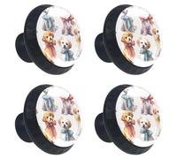 4 pomelli per cassettiera, simpatici cani con nastri colorati sul collo, in ABS, rotondi, per armadietti da cucina, armadi, camera da letto
