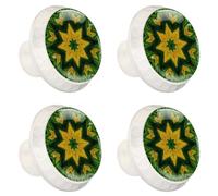 4 pomelli per cassettiera, verde e giallo, motivo a stelle, in ABS, rotonde, per armadietti da cucina, armadio, camera da letto