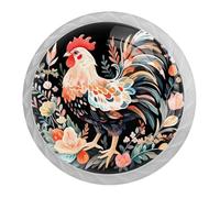 4 pomelli rotondi bianchi per armadietti a forma di gallo, rotondi da 35 mm, per porte, cucina, armadietti, maniglie a foro singolo in acciaio inox con viti per decorare la casa, armadio, armadio