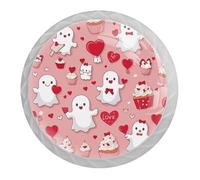 4 pomelli rotondi bianchi per cassetti con fantasma di San Valentino, pomelli rotondi bianchi da 35 mm, pomelli per porte e credenze, maniglia a foro singolo in acciaio inox con viti per decorare la