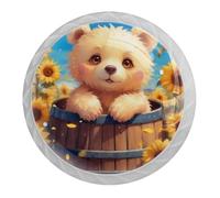 4 pomelli rotondi bianchi per cassetti e cassettiere, piccoli orsetti a forma di girasole, 35 mm, per porte e armadietti, maniglie per porte e maniglie, per decorare la casa, armadio, armadio