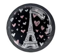 4 pomelli rotondi neri da 35 mm, con torre Eiffel, maniglie per porte e armadietti, maniglie per porte e maniglie per la decorazione della casa, armadio, armadio
