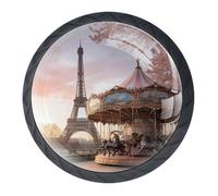 4 pomelli rotondi neri per cassetti con Torre Eiffel, da 35 mm, per porte, cucina, armadietti, maniglie a foro singolo in acciaio inox con viti per decorare la casa, armadio, armadio