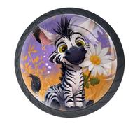 4 pomelli rotondi neri per cassetti e cassettiere, motivo margherita zebrata, 35 mm, per porte e armadietti, maniglie per porte e maniglie, per decorare la casa, armadio, armadio