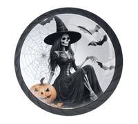 4 pomelli rotondi neri per cassettiera a forma di strega, 35 mm, con foro singolo, maniglie per porte e maniglie per la decorazione della casa, armadio, armadio