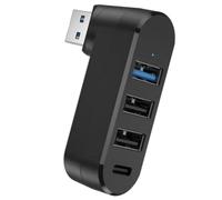 4-Port USB 3.0 Hub, High-Speed USB Splitter Adapter, Compact Rotating Port Expander for Charging and Data Transfer in Car, Desktop, and Laptop, 3.5 inches