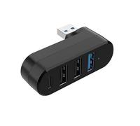 4 Port USB 3.0 Hub, Splitter USB 3.0, Girevole Ruotabile 90°/180°, 3 Porte e 1 Porta USB-C per Alimentazione, Sdoppiatore per PC da gioco, laptop, chiavetta USB, stampante, Mac e altro, NERO