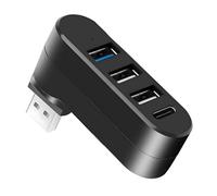 4-Port USB 3.0 Hub, Splitter with 3 Ports & 1 USB C Power/Data Port, per PS4/PS5, laptop, PC, stampante, MacBook, 180° Degree Rotatable 3.0 Hub, nero
