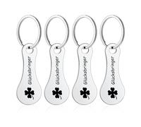 4 portachiavi per carrello della spesa, portachiavi portafortuna, accessori portachiavi, token per carrello della spesa, portachiavi con quadrifoglio, portafortuna, Colore acciaio., 55*23mm