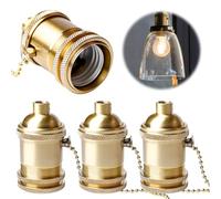 4 portalampada vintage E27, in alluminio e ceramica con catena di trazione, attacco E27, per lampada a sospensione Edison fai da te, accessori per lampada a sospensione, color oro bronzo