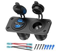 4 porte Presa USB 12V Pannello elettrico marino con spina da 12 Volt, Doppia porta PD30W e doppia USB QC18W Caricabatterie da auto con interruttore, Impermeabile Presa accendisigari 150W