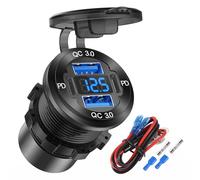4-porte USB C Presa 12V Caricabatterie auto in alluminio con 78W doppio PD e QC porta U-S-B multipla, Sostituzione accendisigari USB C Prese 12 Volt con Voltmetro Impermeabile per barca, moto, camper