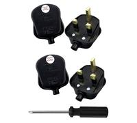 4 prese di corrente CA a 3 pin con adattatore per presa con fusibile, spina UK nera