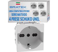 4 Prese Schuko 2P+T 10/16A Compatibili BTicino MatixGO, Made in Europe | Sostituisce BTicino Matix GO JW4140A16 - Bratek 4 Prese Elettriche da Muro Standard Bipasso Italiana e Schuko Tedesca