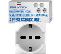 4 Prese Schuko Compatibili Bticino Living Light e International 2P+T 10/16A | Bratek Presa Elettrica a Muro Tedesca + Bipasso Italiana Bianco x Supporti B Ticino Livinglight e Living International