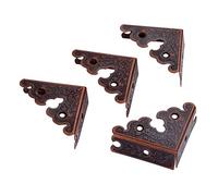 4 protezioni decorative per angoli in ferro con chiodi, triangolari antichi in legno, staffe protettive (rosso)