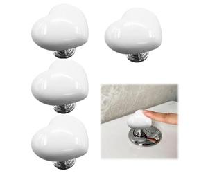 4 pulsanti per WC a forma di cuore, pulsante per WC a forma di cuore, pulsante per sciacquone, pulsante per sciacquone, pulsante in ceramica a forma di cuore bianco, per famiglia, ristorante