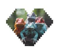 4 puzzle colorati con lucertole da costruzione, blocchi di mattoni, puzzle a forma di cuore, immagini in legno puzzle