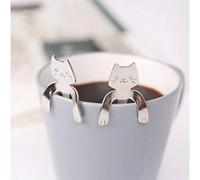 4 Pz Cucchiaino da Caffè mini Cat Kitty Tazza di tè, Cucchiaino da Zucchero Condimento Dessert Antipasto Bistro, da Appendere, Cucchiaio da Cucina Gadget (Argento)