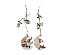 4 PZ Decorazione da appendere in legno BABBO NATALE SU LUNA 42X10.5 CM 1C7Y