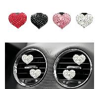 4 Pz Fermagli a forma di cuore con cristalli per diffusori di profumo a clip per griglie di aerazione dell'auto a forma di cuore, fascino di clip di ventola con strass rosa,Bianco,nero,rosso,Nero 2 pe